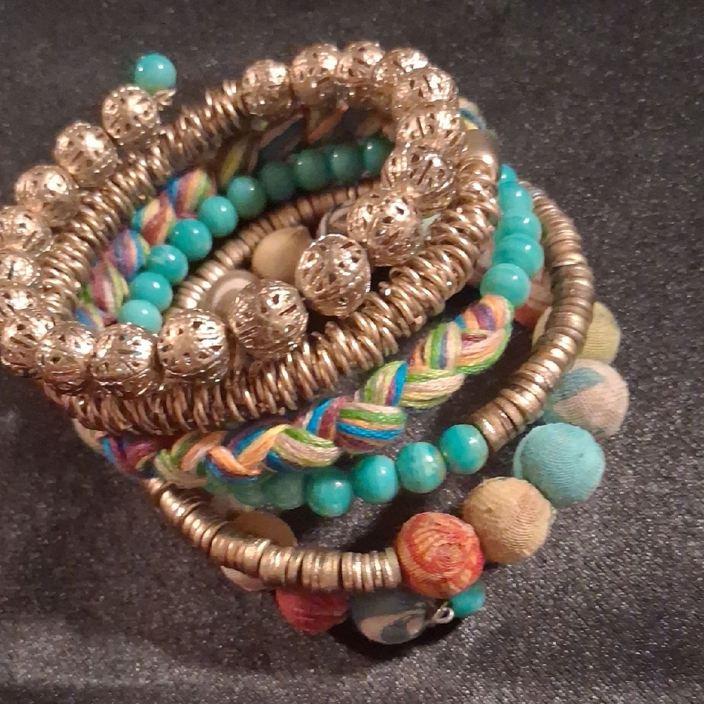 Boho Gypsy Sisters Silver and Turquoise Bracelet Set